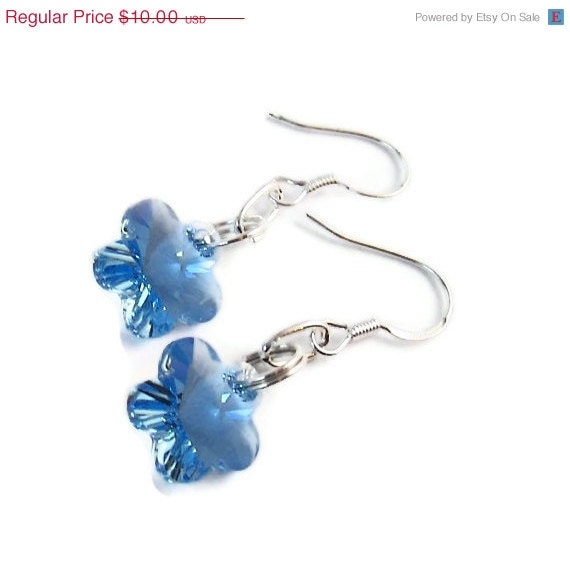Sale 10% Off Swarovski Crystal Aquamarine Flower Dangle Earrings