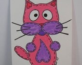 Sale 10% Off Pink and Purple Kitty Eco Original Drawing Artist Trading Card