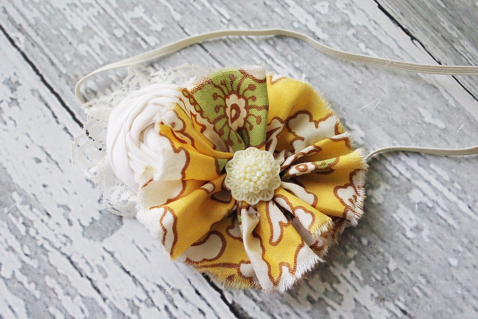 M2M Mustardpie Alice Collection- ruffle rosette and lace headband