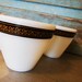 Ebony Vintage Pyrex Coffee Cups Mugs Set of 2 Fleur de Lis Black