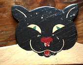 1930's Children's Baby Clothes Hanger - Vintage Painted Wooden Hanger-Black Cat - Handmade