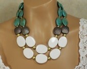 Chunky Double Strand Statement Necklace Turquoise, Gold, and White, Dezaree