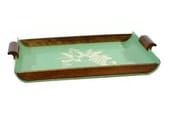 Vintage Wood Tray With Handles, Art Deco, Jade Green, 1940s