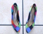 Vintage Life Stride Multicolored Textured Satin Fabric Color Block Classic Dress Shoes Sz 7 1/2