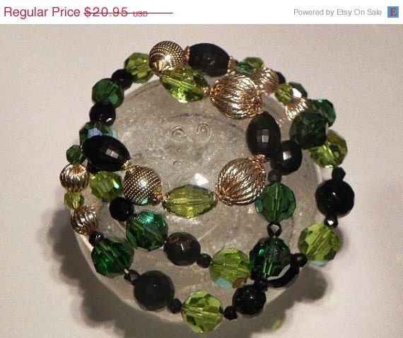 Czech Crystals AB Green Gold Black Bead Necklace