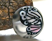 Butterfly, Stripes and Scrolls Lentil Lampwork Bead (1) by Caroline Dousi