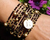 Personalized Black and Gold Seed Bead Coil Bracelet, Stacking Bracelets, Boho Chic, Bohemian Style - Additional Colors Available