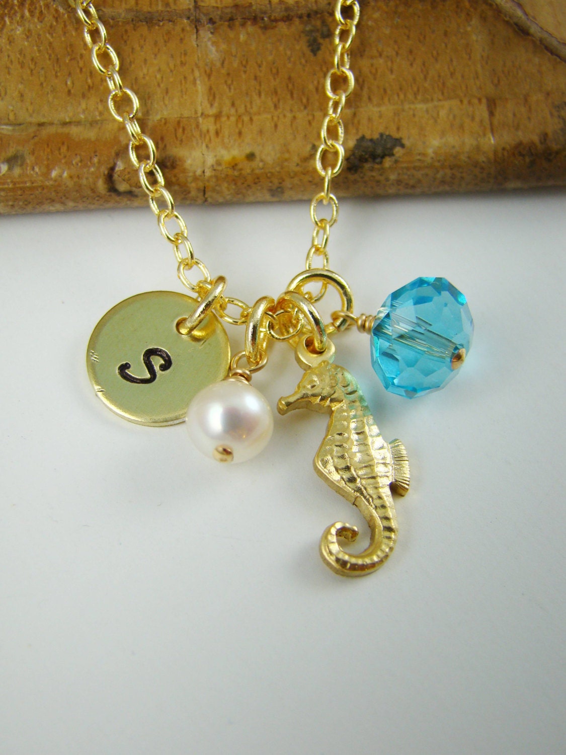 Personalized Gold Seahorse Necklace, Seahorse Charm, Nautical Jewelry