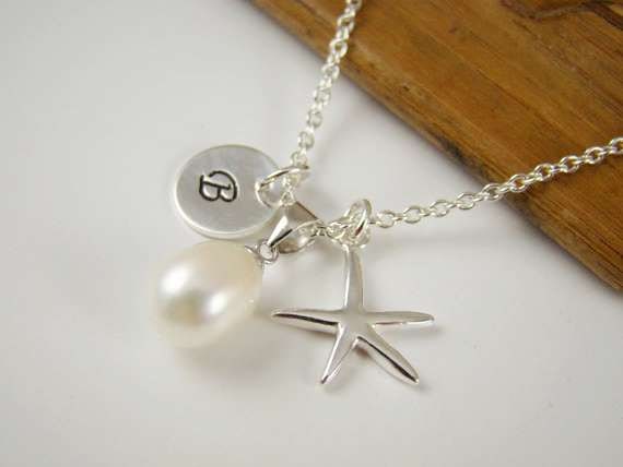 Personalized Starfish Necklace, Initial Starfish Necklace, Sterling Silver, Mother's Day Gift Idea