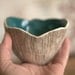 Little sculptural mushroom bowl.  Textured porcelain, rustic, ivory, aqua and brown.