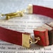Miniature Book Bracelet Stack of 3 Mini Books and Leather Bracelet Red Gold