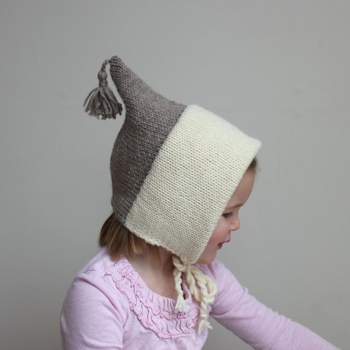 Color Block Bonnet Heather Pebble and Cream - Sizes 3T-10 - Heather Brown Pixie Bonnet for Toddler and Child
