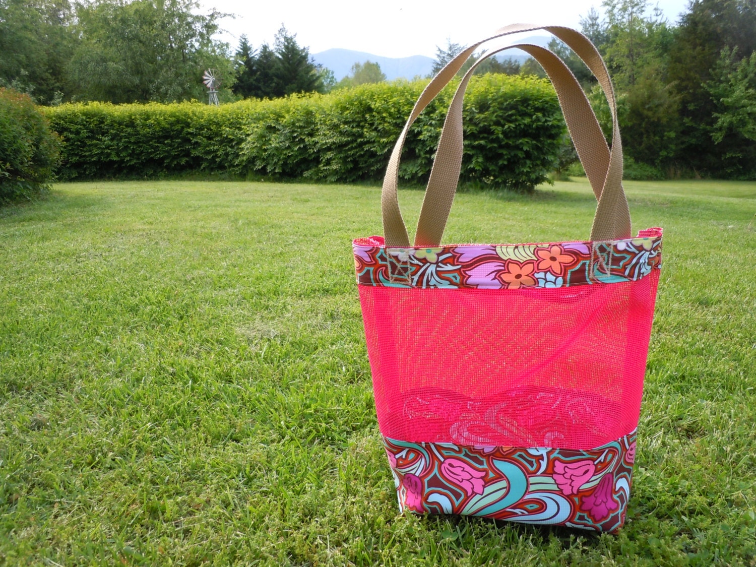 Pink Vinyl Mesh Market Tote Bag