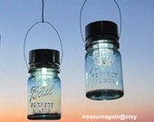 Eco Accent Lights 2 Outdoor LED Lights Hanging Antique Ball Mason Jar Solar Lanterns Pint Size for Eco Weddings, Garden, Patio, Yard