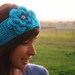 Crochet Headband Holiday in Turquoise with Flower--Ready to Ship