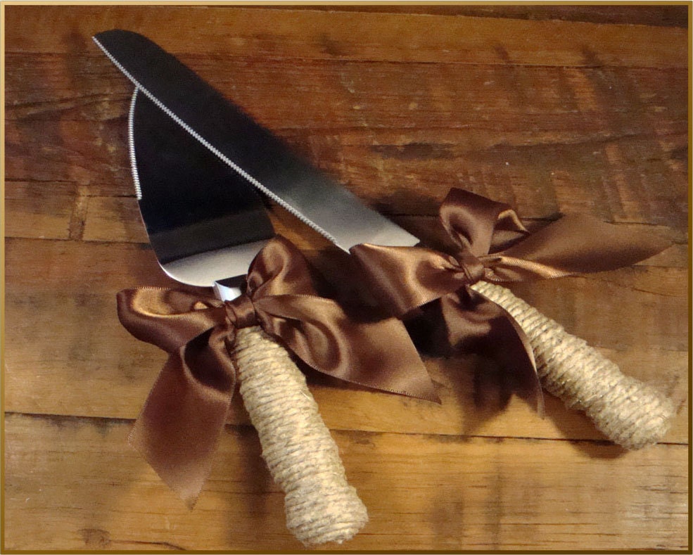 Rustic Wedding Cake Server and Knife Set WEDDING Table Settings - Select Colors To Match Your Theme