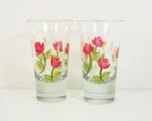 Shot Glasses Hand Painted Red Roses 2 Glasses