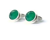 Stone cufflinks solid sterling silver cufflinks emerald green onyx mens cuff links wedding cufflinks