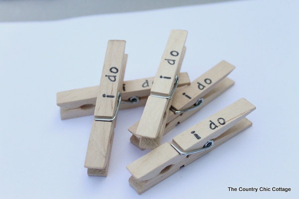 I Do Stamped Clothespins Set of 5 -- your choice of color
