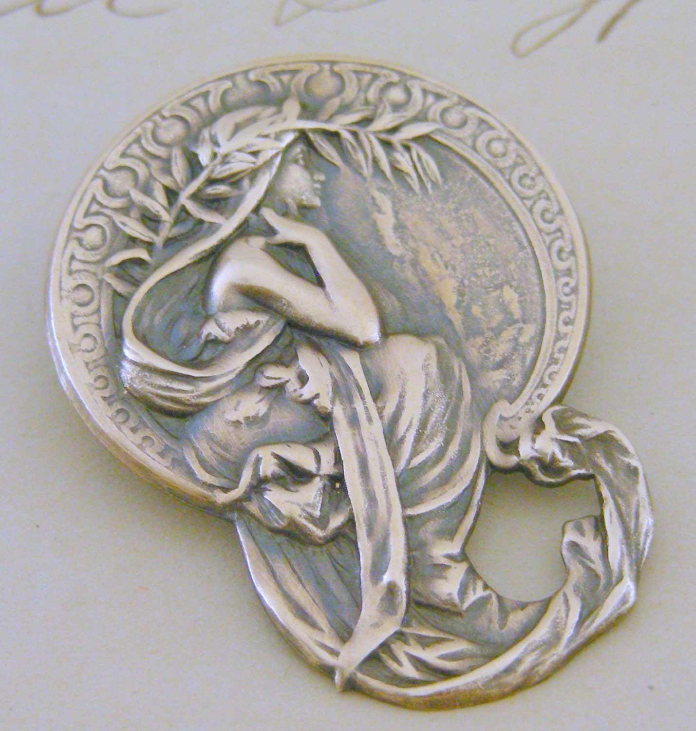 Art Nouveau Brooch Pin - Peaceful Woman - Vintage Brass Brooch by Chloes Vintage Jewelry - Handmade