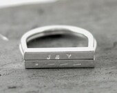 D Ring-Custom Message Morse Code Rectangle Bar Stacking Ring- Personalized Silver Ring By Pale Fish NY