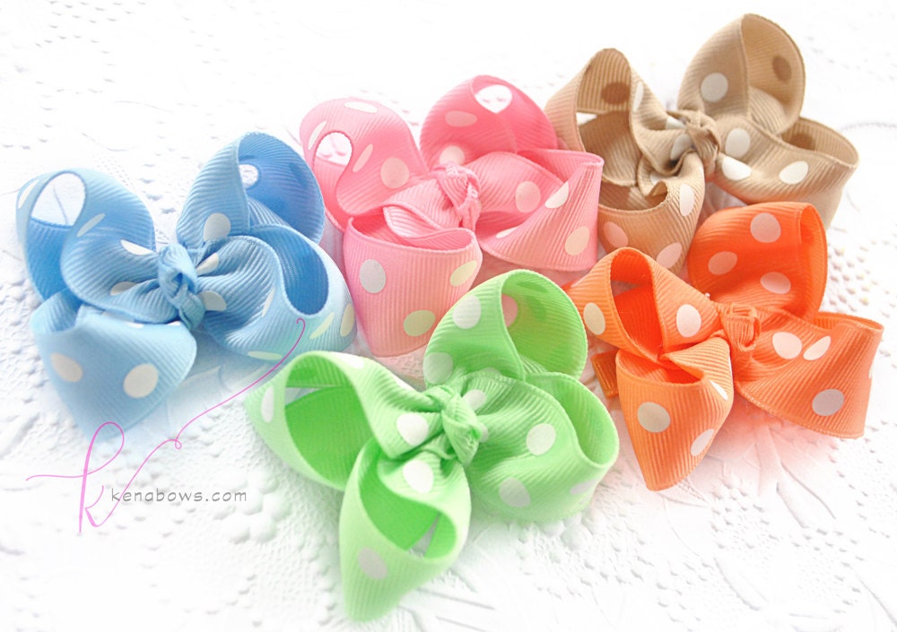 Mini Twisted Boutique Hair Bows, Polka Dots, Toddler Clips, Baby Barrettes, Girl