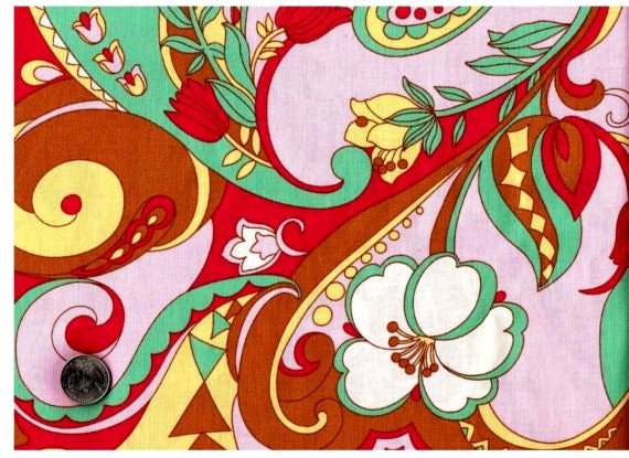 Quilt Fabric Ribbon Dance 1/2 Yard Pink Aqua Floral Fabric Paisley