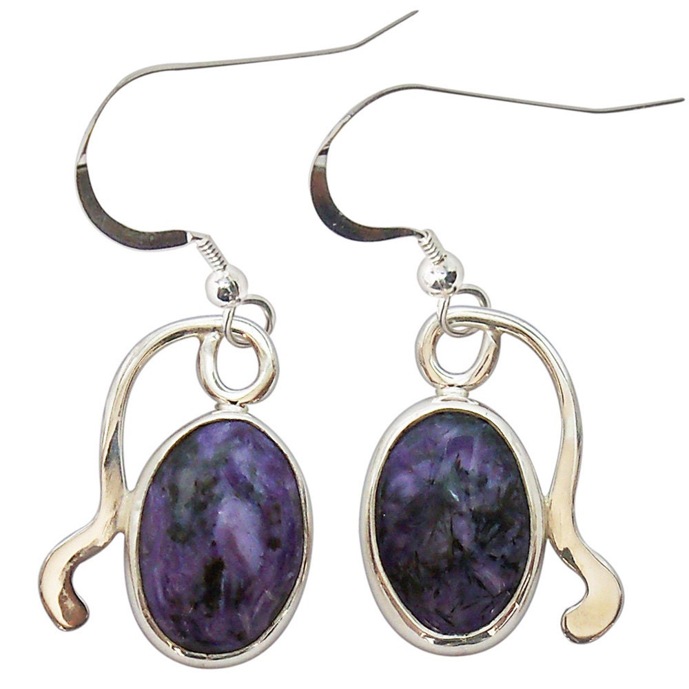 Charoite and Sterling Silver Dangle Earrings  echte2151