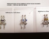 Ballerina Earrings with crystal ... very cute .... on silver metal post