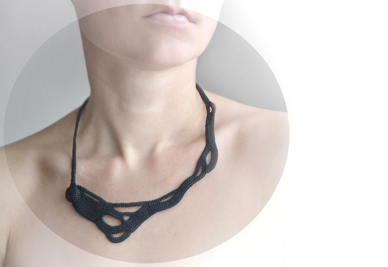 New Black crochet okapi necklace - statement jewelry - hand made in the Paris - France