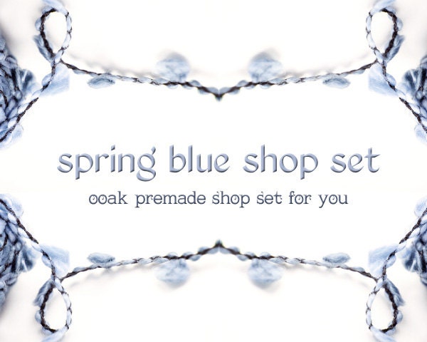 spring blue banner set, OOAK, premade, etsy shop set, unique, blue, cyan, yarn, knitting, crochet, fibre, shop graphics, minimal, modern