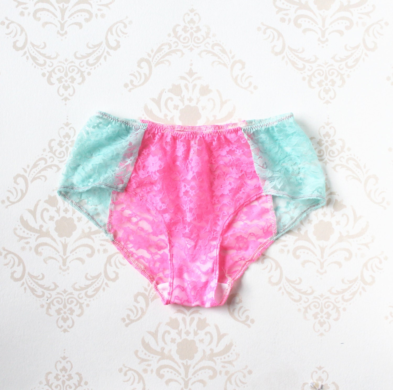 Neon 'Dahlia'  Pink and Aqua Hipster Boyleg Panties Handmade to Order