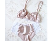 Delicate 'Ballet' Pink Satin Bra and Panties Set  Handmade Heirloom Lingerie