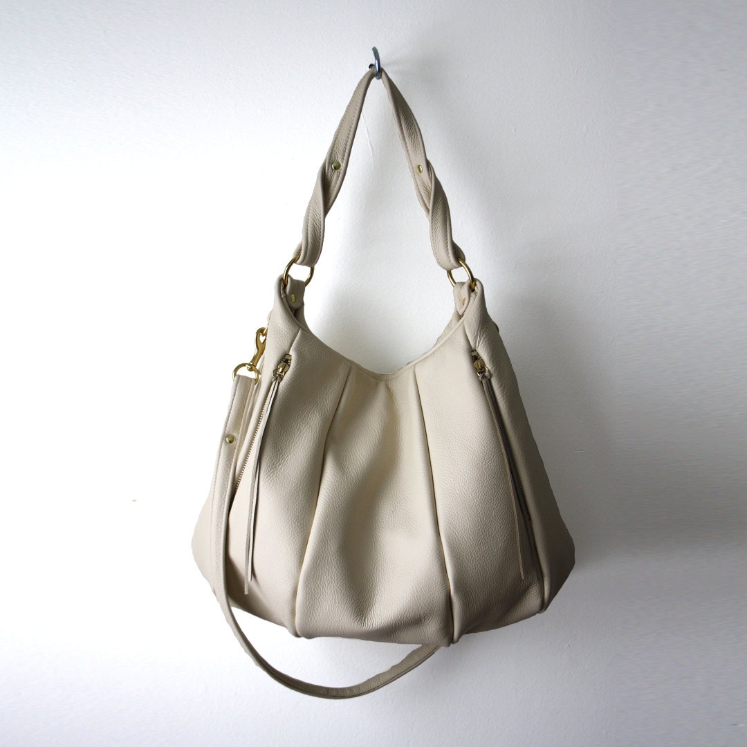 Black Leather Bag - Lotus Bag in soft pebbled leather in Ivory NEW ss2013