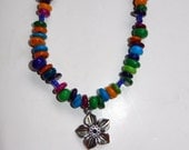 Beaded Floral Charm Necklace with Shell Beads