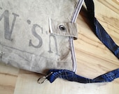 Recycled Vintage Canvas US Mail Sack with Upcycled Neck Tie. Messenger Bag/Purse
