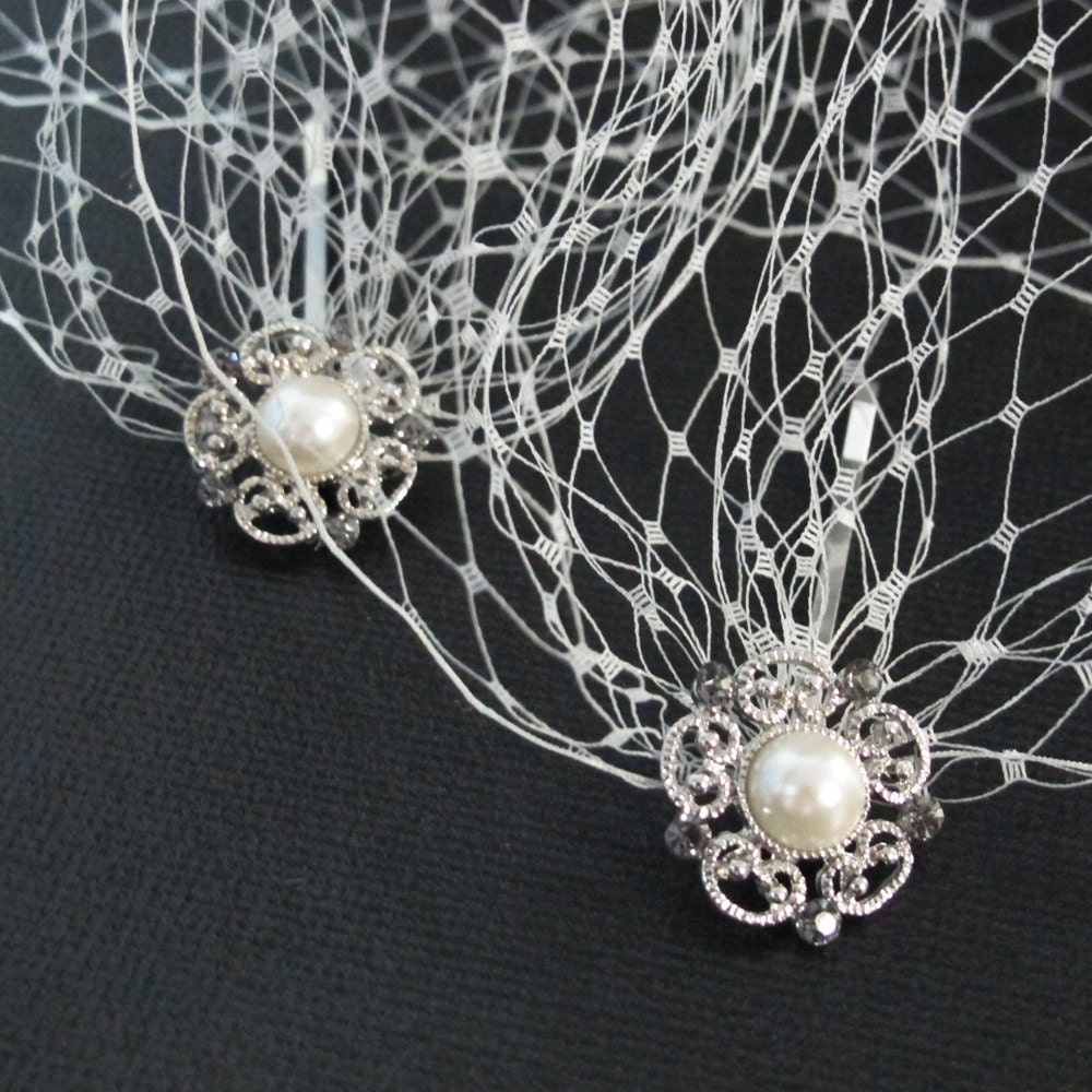 Bandeau Style Veil Blusher 9 inch French Net Veil Ivory Wedding Bridal Birdcage Veil