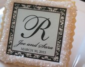 Wedding Favors Custom Shortbread Cookies Black and white damask aqua