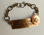 Hand Stamped Bracelet "you are beautiful",Altered Metal Bracelet