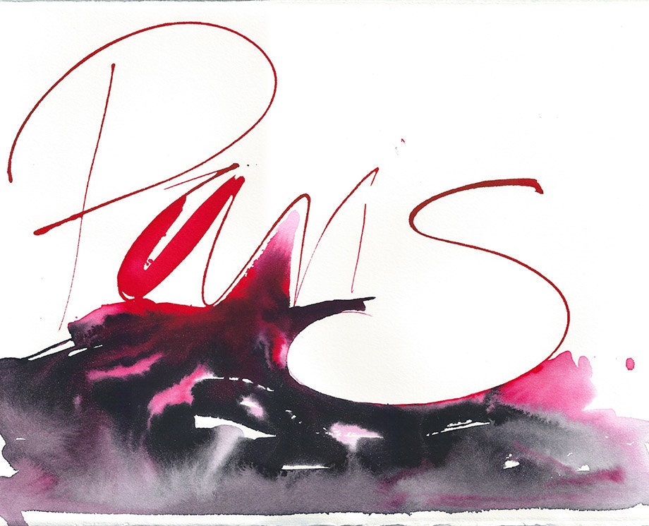 Original Ink Painting Paris Red 1