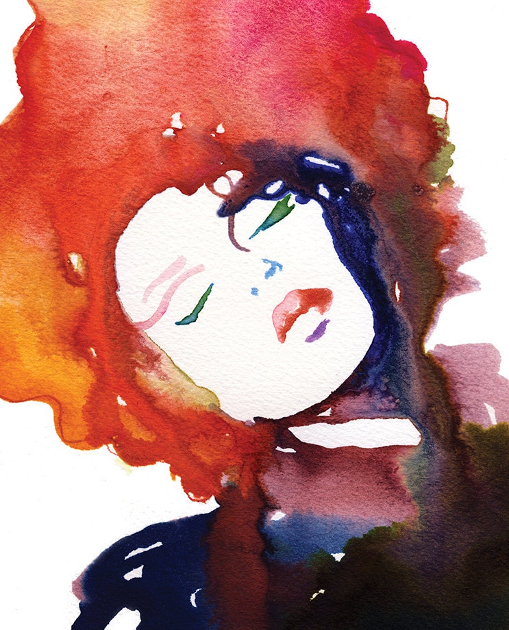 Print of Watercolor Fashion Illustration. Titled: Model Ink2