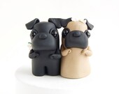 Pug Wedding Cake Topper - Black Pug and Fawn Pug by Bonjour Poupette