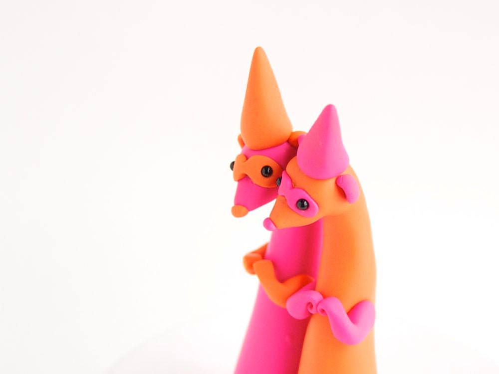 Gemini Birthday Cake Topper - Neon Pink and Orange Ferret Twins by Bonjour Poupette