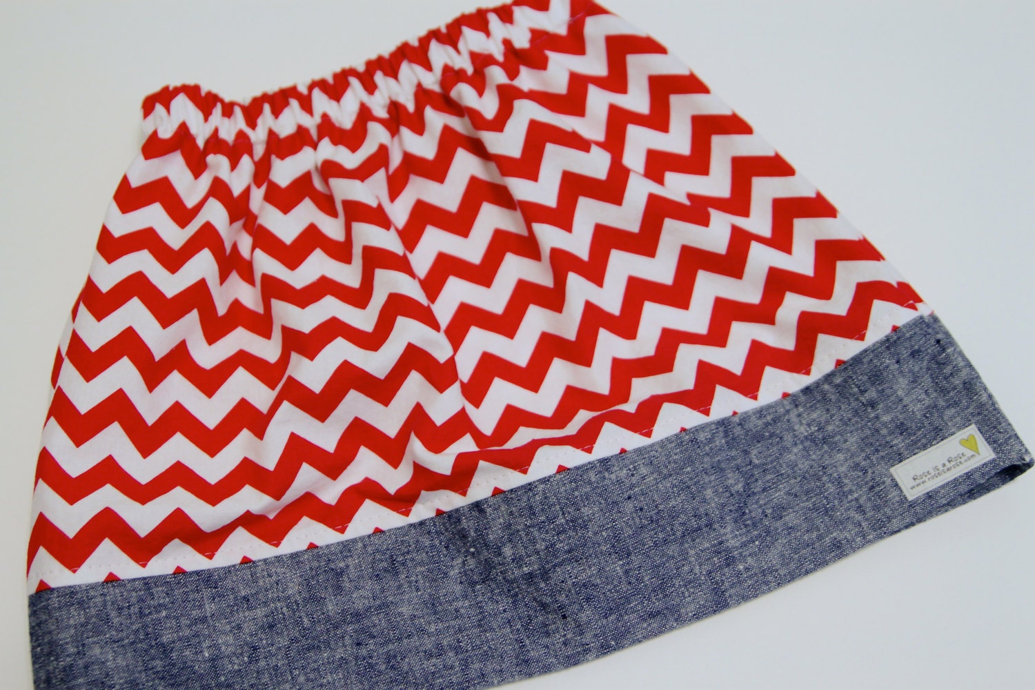 Red Chevron with Denim Linen "June Skirt"   12months to Size 4