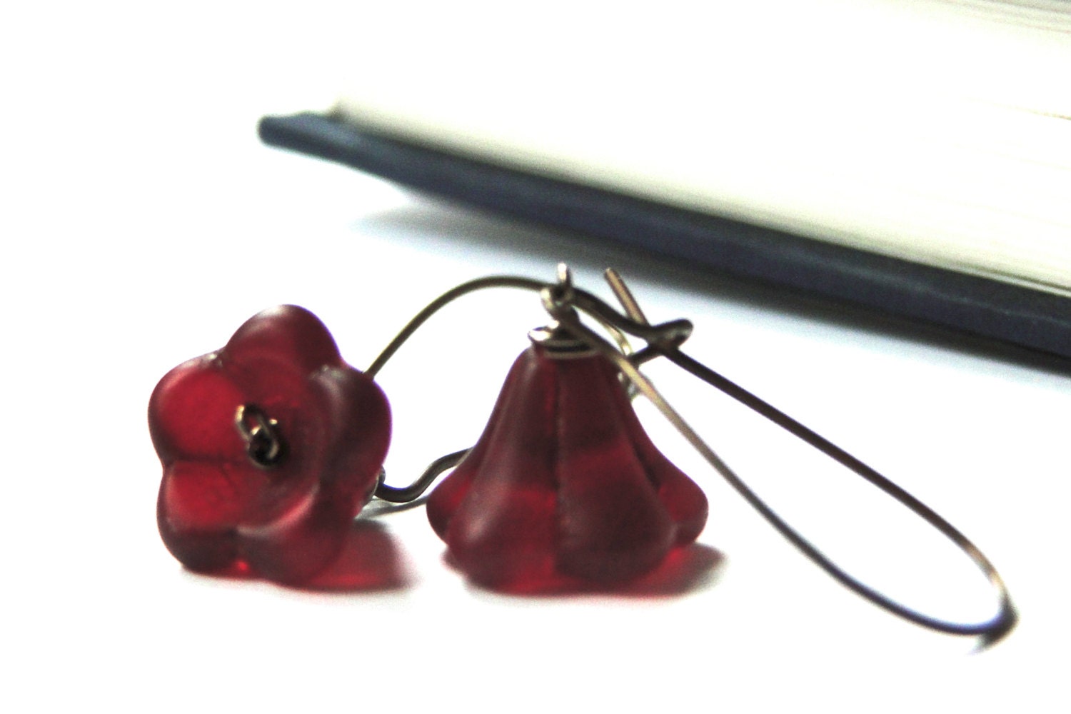 SPRING SALE Earrings, Dangle Earrings, Red Wine Trumpet Flower Earrings, Gift for Her, Accessories