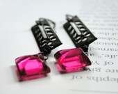Dangle Earrings, Fuchsia Crystal Earrings and Filagree, Accessories, Gift for Her