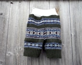 Upcycled Wool Shorties Soaker Cover Diaper Cover Shorties Forrest Green/Blue Fair Isle Stripes SMALL 3-6M Kidsgogreen