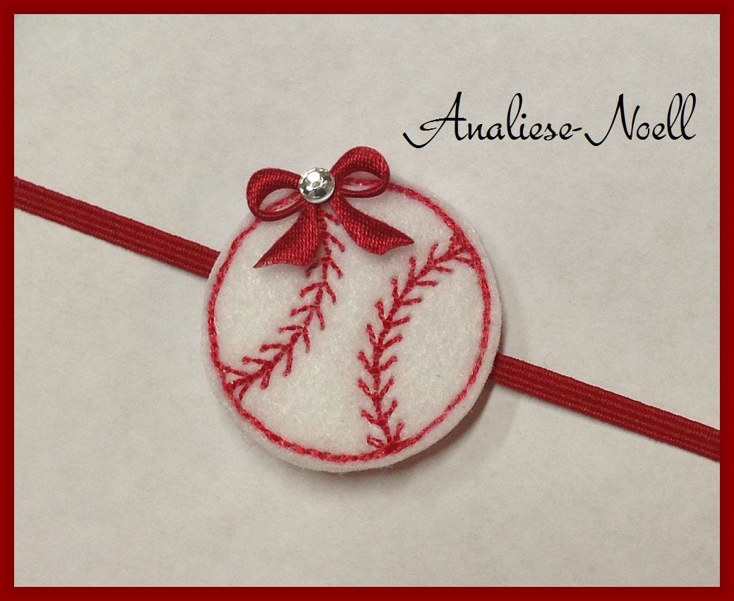 Red and White Baseball Feltie Skinny Headband