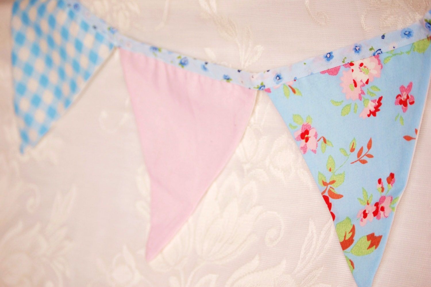 Rosy Pink Floral and Gingham Bunting