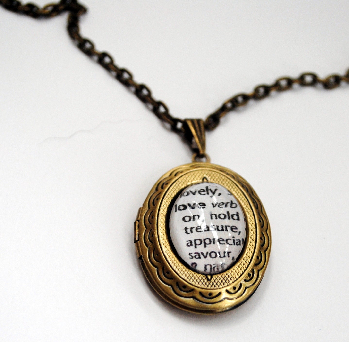 Love and Treasure Vintage Inspired Keepsake Locket Dictionary Words Necklace